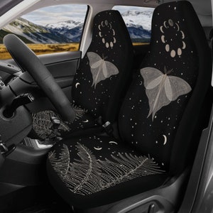 Witchy Fern Moth Car Seat Cover Car Accessories For Women Boho Steering Wheel Cover For Women Whimsigoth Moon Car Seat Covers Car Sun Shade