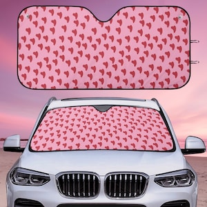 Red Hearts Car Sun Shade Pink Steering Wheel Cover For Women Cute Car Accessories Interior Pink Kawaii Car Seat Covers For Vehicle Full Set