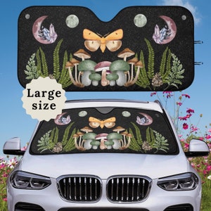 Witchy Fern Moth Car Sun Shade Car Accessories For Women Boho Steering Wheel Cover For Women Whimsigoth Moon Car Seat Covers Car Seat Cover