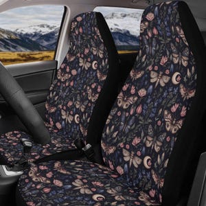 Cottagecore Moth Moon Car Seat Covers Car Accessories For Women Boho Steering Wheel Cover Cute Car Accessories Interior Floral Seat Covers
