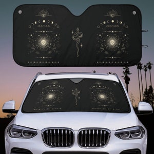 Boho Celestial Sun And Moon Car Sun Shade Steering Wheel Cover Whimsigoth Car Accessories Steering Wheel Cover Witchy Car Seat Covers