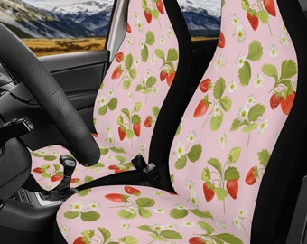 Strawberry Car Seat Cover Pink Steering Wheel Cover For Women Cute Car Accessories Interior Floral Boho Car Seat Covers For Vehicle Full Set