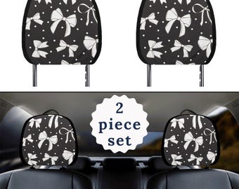 Black Bow Car Headrest Dark Coquette Car Head Rest Covers Car Interior Accessories Black And White Car Decor