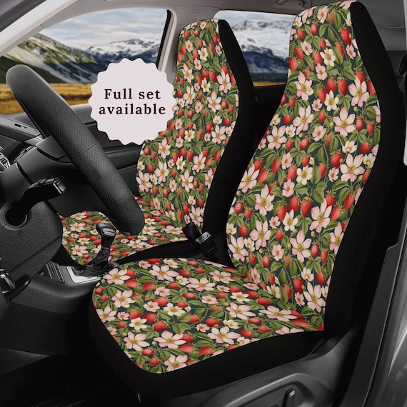Pink Butterfly Floral Car Seat Covers - 2-Piece Front Set, Anti-Slip Polyester, Universal Fit