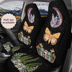 Witchy Fern Moth Car Seat Cover Car Accessories For Women Boho Steering Wheel Cover For Women Whimsigoth Moon Car Seat Covers Car Sun Shade