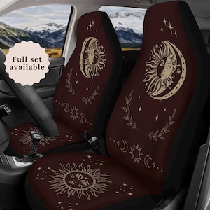 Mystical Sun Moon Brown Car Seat Cover Steering Wheel Cover Snake Car Accessories Interior Car Accessories Women Boho Hippie Witchy Vehicle