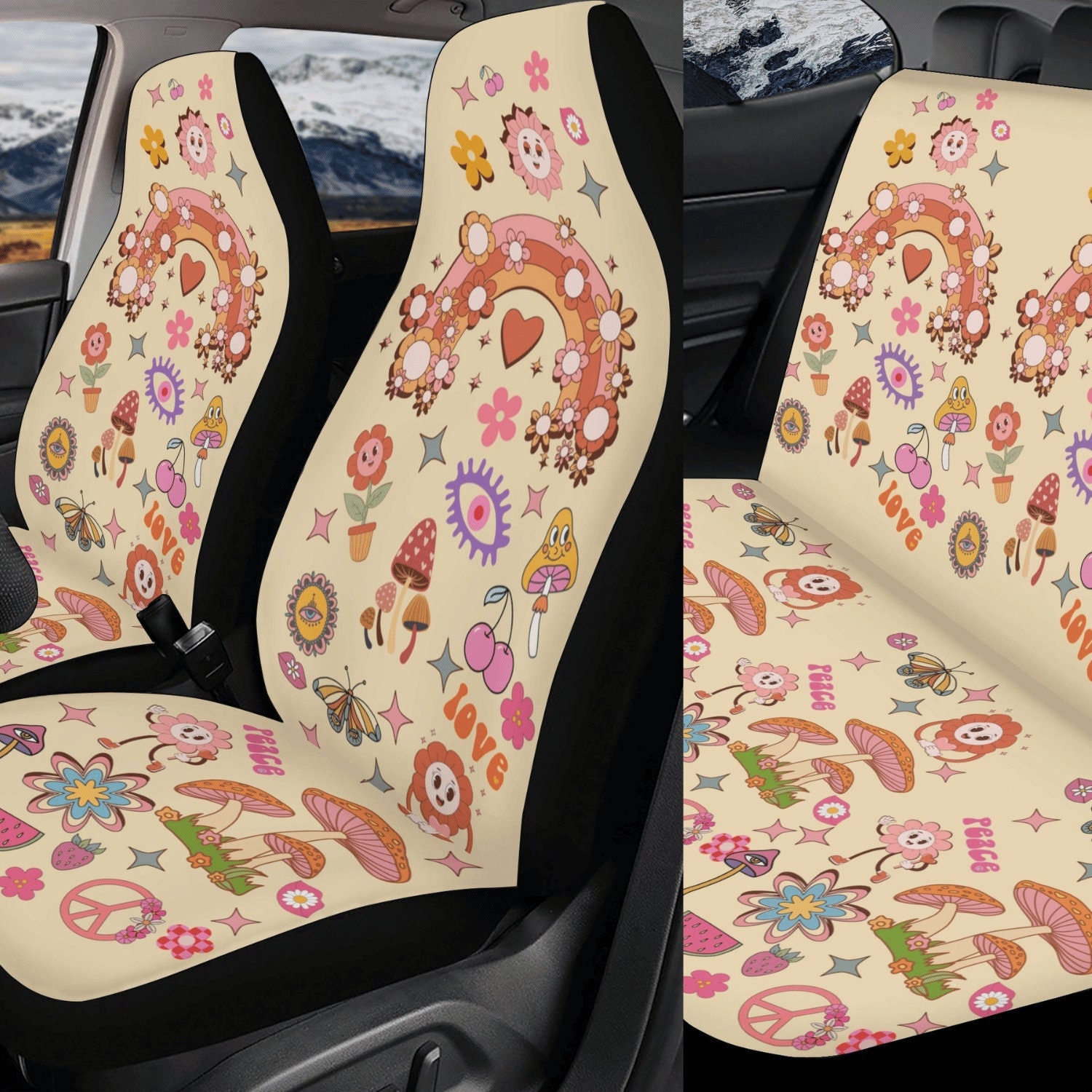 Rainbow Peace & Love Housse de siège auto rétro bohème hippie pour femme,  coupe universelle, jolie housse de siège baquet avant florale colorée pour  voiture -  France