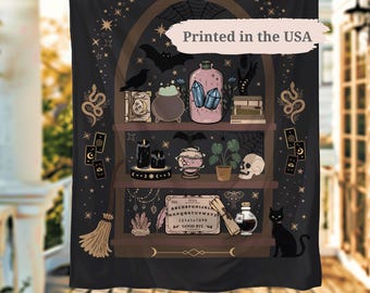 Witch Blanket Apothecary Bookshelf Throw Dark Academia Decor Witchcraft Decor Whimsigoth Decor Halloween Blanket Witchy Home Decor Bedspread
