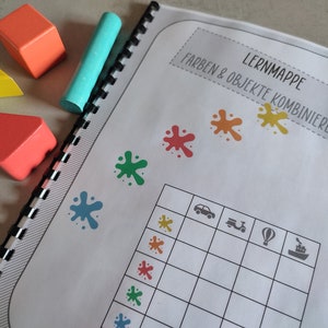 Combine COLORS & OBJECTS, learning folder pre-numerics, Montessori, Teacch, promote attention and concentration, kindergarten, preschool