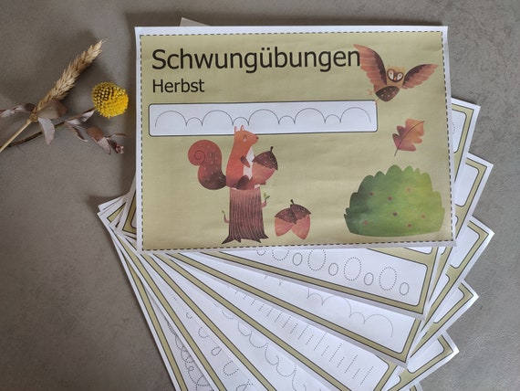 Schwungübungen HERBST, Nachspurübungen, Nachspuren, Schreibübungen, Montessori Vorschule, Grundschule, Freiarbeit, Homeschooling