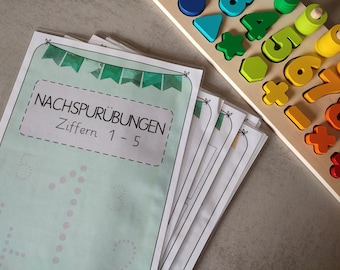 Schreibübungen Zahlen 1-5, Nachspurkartei, PDF- Download, Zahn schreiben lernen, Montessori Lernmaterial, Vorschule, Grundschule, Freiarbeit