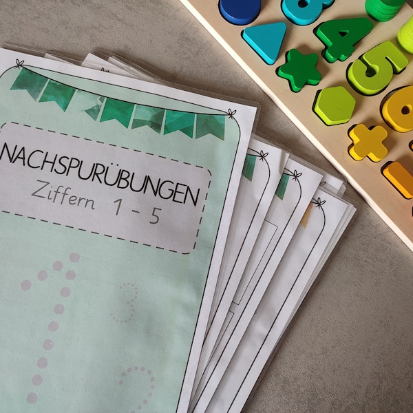 Schreibübungen Zahlen 1-5, Nachspurkartei, PDF- Download, Zahn schreiben lernen, Montessori Lernmaterial, Vorschule, Grundschule, Freiarbeit