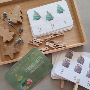 Clip cards números 1-10 tema navideño, descarga PDF, Montessori, aprender a contar, guardería, preescolar, primaria, números y cantidad