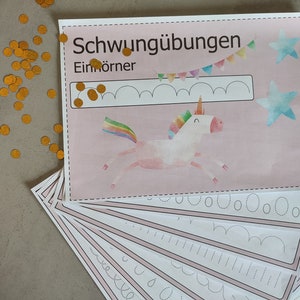 Ejercicios de swing de unicornio, ejercicios de seguimiento, ejercicios de seguimiento, ejercicios de escritura, preescolar Montessori, escuela primaria, trabajo libre, educación en el hogar