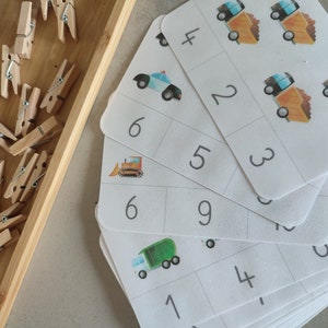 1 ～ 10 の数字を学ぶクリップ カードの乗り物、フラッシュ カード 1 ～ 10、数え方を学ぶ、モンテッソーリの数字と数量