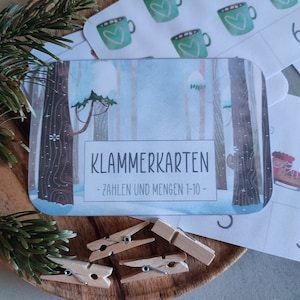 Klemkaarten 1-10 WINTER, cijfers leren en tellen Montessori, basisschool, kleuterschool, kleuterschool