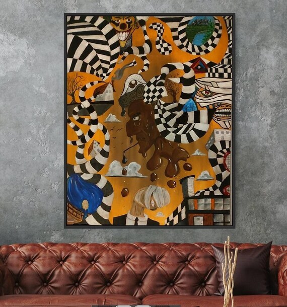 Work, Life, Insanity/ Surreal Acrylic Painting on Canvas/ 100 x 80 cm