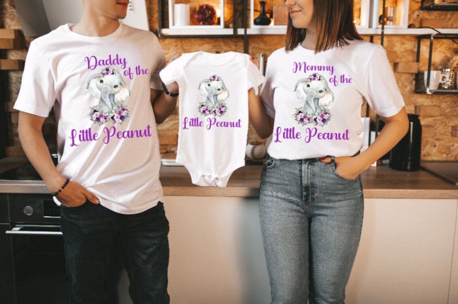 Baby Shower Matching Shirts. Baby Shower Elefant Shirts.purple Elephant