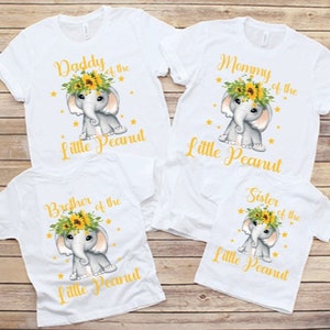 Baby shower matching shirts. Baby shower elefant shirts.sunflower elephant family shirts.elephant baby shower theme shirt