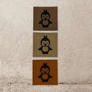 Kunstleder Label | 4x4 cm | Pinguin #2 | Patch | Aufnäher | Patches | Etiketten | verschiedene Farben