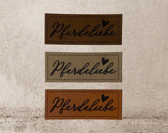 Kunstleder Label | 2x5 cm | Pferdeliebe | Patch | Aufnäher | Patches | Etiketten | verschiedene Farben