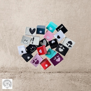 Weblabel Herz Stern Smiley Ausrufezeichen Gesicht Patch Aufnäher Etiketten DIY-Projekte weiß schwarz mint rosa rot petrol flieder