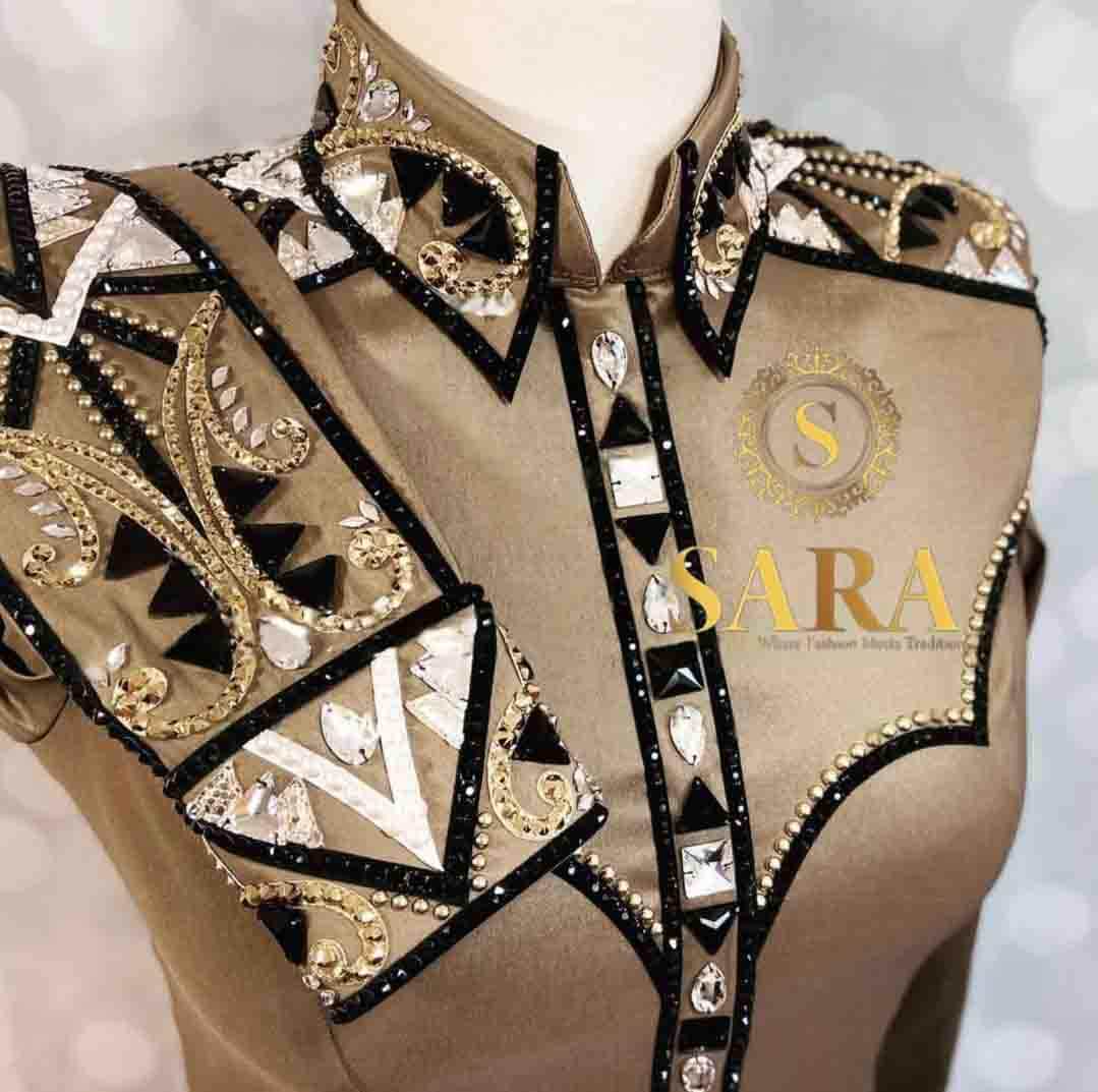 Chemise Femme Western Showmanship Pour équitation - Taille Moyenne - Bleu - Occasion - Style Plaisir