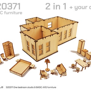 Wooden dollhouse kit with furniture, creative kids gift, birthday present, 1:24 architectural model, modern house, DIY toy, ARBLO S20371