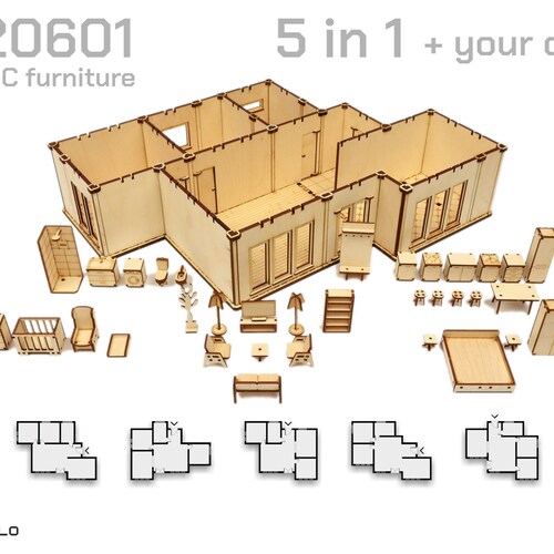 Wooden Dollhouse Furniture Kit Creative Kids Gift Modern Etsy