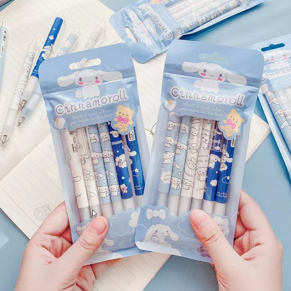 Cinnamoroll Blue Pen | Japan Character Black Ink Gel Pen |  Cinnamoroll | Cute Gel Set, Kawaii Stationery Bullet Journal Accessories,