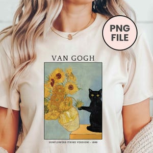 PNG | 黒猫 ゴッホ ひまわり | インスタントデジタルダウンロード | 昇華 | オンデマンド印刷