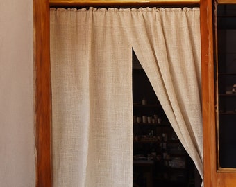 Rod Pocket Cotton and Linen Noren Curtain | Farmhouse Room Divider | Handmade Linen Panel for bathroom | Boho Doorway curtain | Home Decor