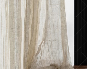 2 Panels Linen Wrinkled Sheer Curtains, Farmhouse Style Semi-Blackout Window Curtains For Bedroom