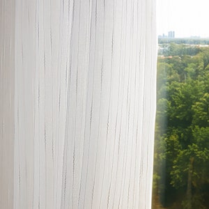 White Sheer Curtain, Elegant Striped Lightweight Filtering Window Curtain For Bedroom/Living Room