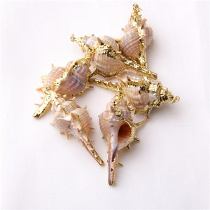 5/10PCS Electroplate Cone Seashell Pendants | Spiral Shell Gold Plated Charms | Boho Natural Shell Beads | DIY Accessries For Necklace