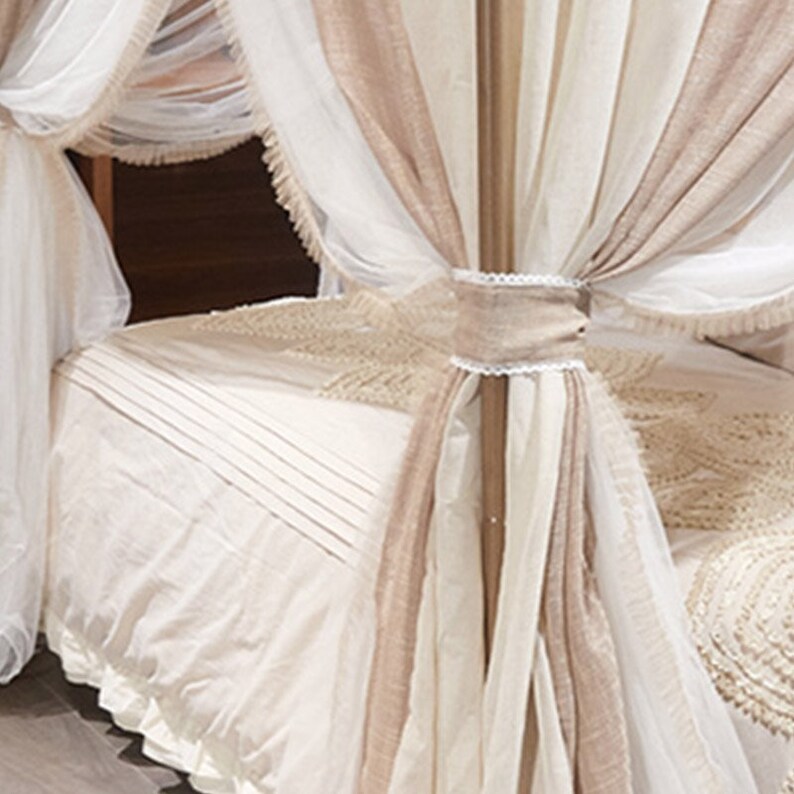 Romantic Double Layers Canopy Drapery Curtains Linen Etsy