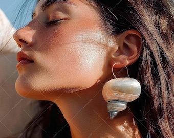White Conch Earrings | Handmade Unique Conch Earrings | Bohemia Natrual Shell Earrings for Women | Beach Party Jewelry