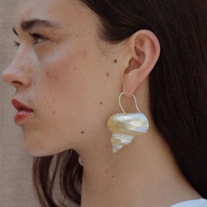 Natural Large white luminous conch earrings | Handmade unique conch earrings | Bohemia Shell Earrings for Women | Gift for her