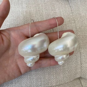 Natural Large white luminous conch earrings Handmade unique conch earrings Bohemia Shell Earrings for Women Gift for her image 2