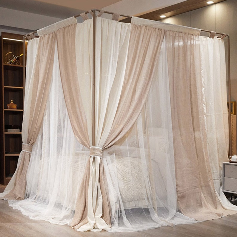 Romantic Double Layers Canopy Drapery Curtains Linen Etsy