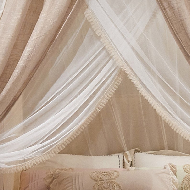 Romantic Double Layers Canopy Drapery Curtains Linen Etsy