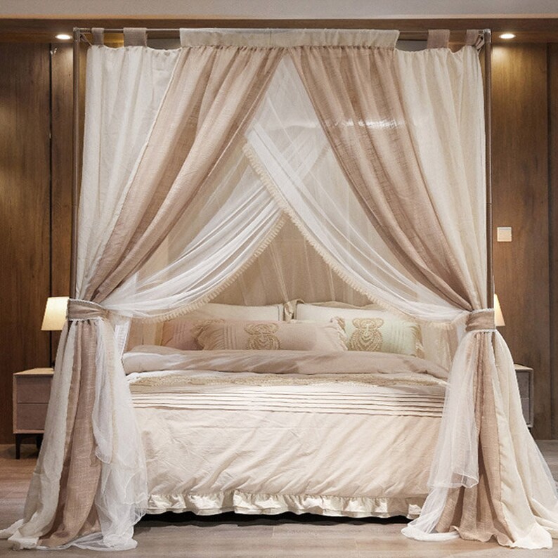 Romantic Double Layers Canopy Drapery Curtains Linen Etsy