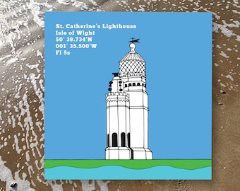 KARTE Katharinen Leuchtturm Isle of Wight Grußkarte mit Koordinaten