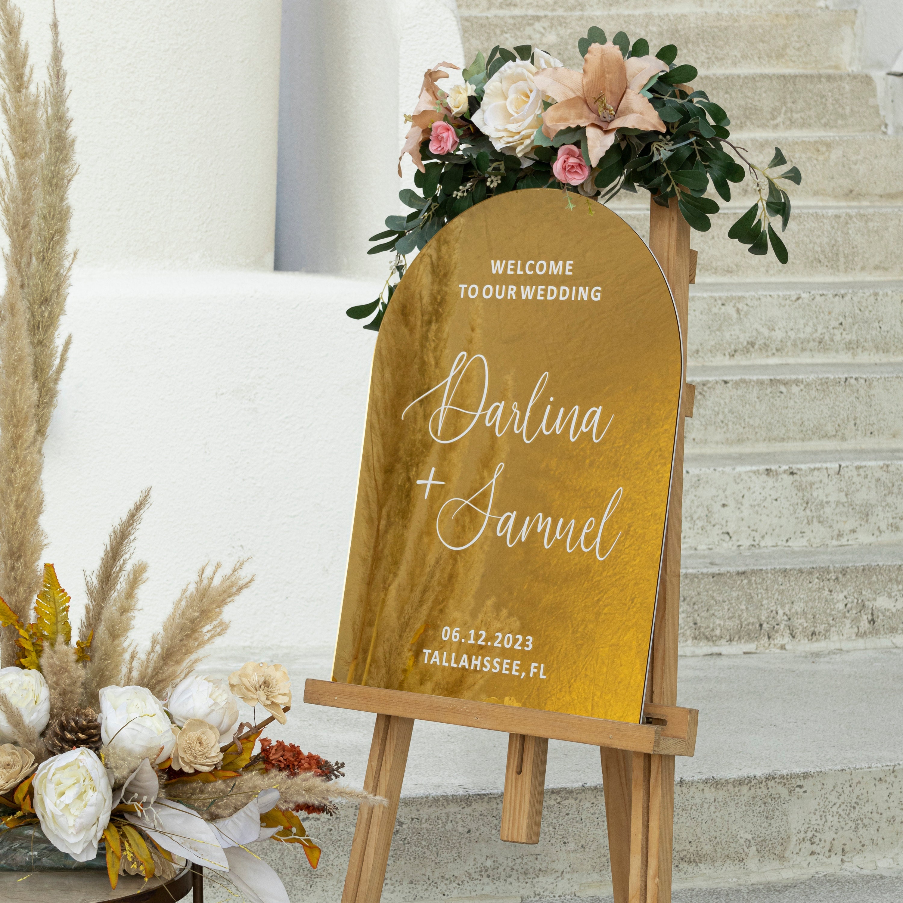 Arched Wedding Sign Gold Mirror Acrylic Sign Etsy