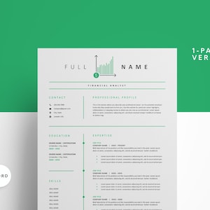 Può includere: Un modello di curriculum vitae di una pagina con uno schema di colori verde e grigio. Il modello presenta le informazioni di contatto, la formazione, le competenze e l'esperienza di un analista finanziario. Il curriculum vitae è progettato per essere visivamente accattivante e facile da leggere.