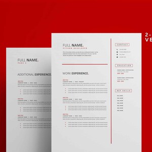 Peut inclure: Un mod&egrave;le de CV sur deux pages dans un style minimaliste avec un fond rouge. Le mod&egrave;le comprend des sections pour les coordonn&eacute;es, la formation, l'exp&eacute;rience professionnelle, l'exp&eacute;rience suppl&eacute;mentaire et les comp&eacute;tences cl&eacute;s. Le texte est en noir et blanc.