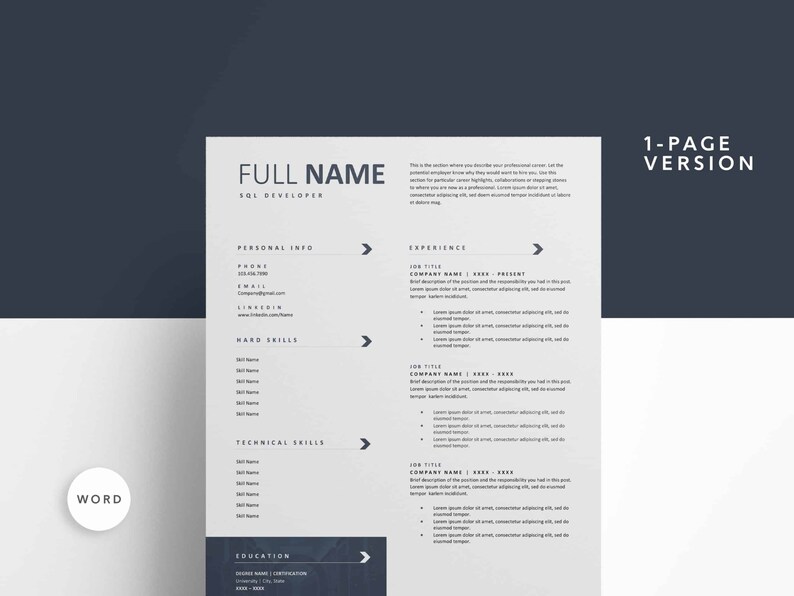 May include: A one-page resume template in a minimalist style with a black and white color scheme. The resume includes sections for personal information, hard skills, technical skills, experience, and education. The template is designed to be easily customized and printed.