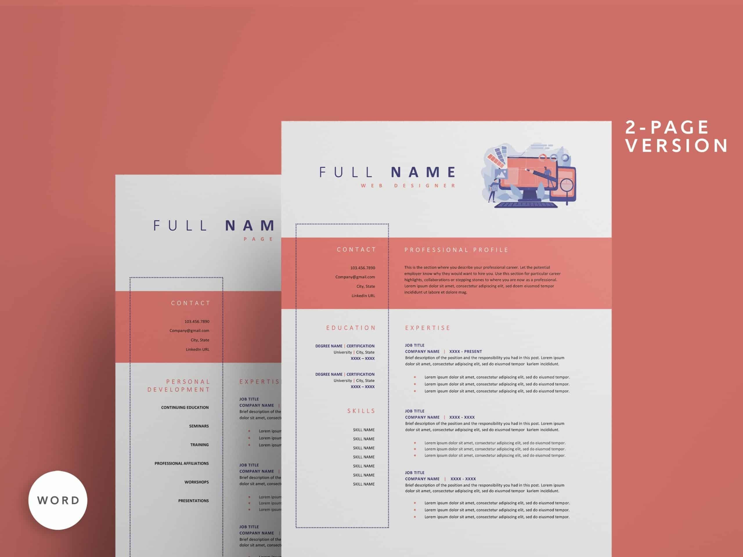 Web Designer Resume Template + Cover Letter & References Page - Etsy