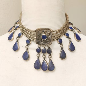 Afghan Jewelry, Afghan Choker Necklace, Boho Necklace, Kutchi Necklace, Vintage Lapis Necklace, Afghan Choker, Afghan Bib Necklace