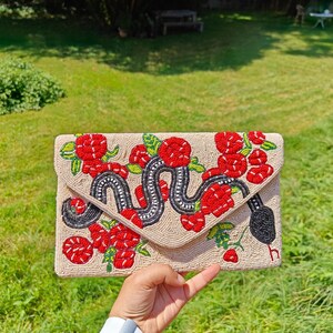 Cartera de mano con cuentas blancas, cartera de mano con cuentas de serpiente, cartera con cuentas, cartera de fiesta, cartera con cuentas de noche, cartera con cuentas de semillas, cartera con cuentas de novia blanca